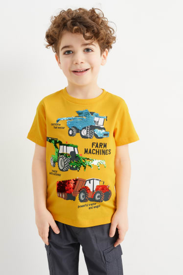 Enfants - Tracteur - T-shirt - effet brillant - jaune
