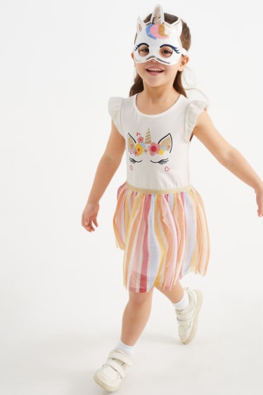 Kinder - Einhorn - Set - Kleid und Maske - 2 teilig - cremeweiß