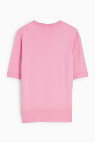 Women - Basic knitted jumper - short sleeve - pink