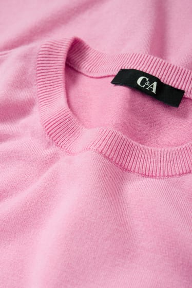 Damen - Basic-Strickpullover - kurzarm - pink