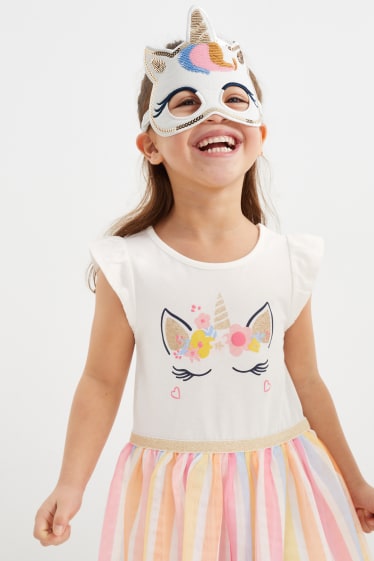 Kinder - Einhorn - Set - Kleid und Maske - 2 teilig - cremeweiss