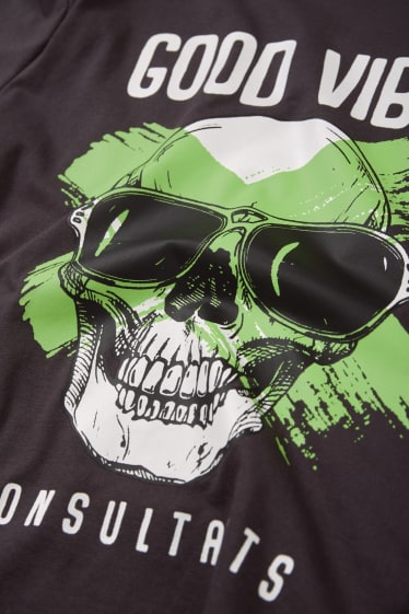 Niños - Calavera - conjunto - camiseta de manga corta y shorts deportivos - gris oscuro