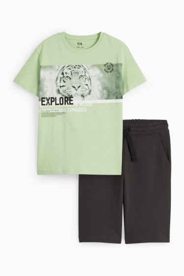 Children - Tiger - set - short sleeve T-shirt and sweat shorts - 2 piece - light green