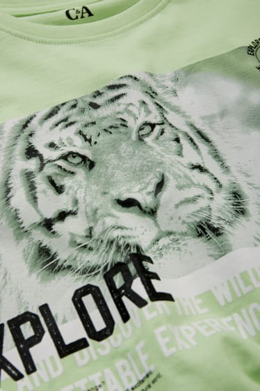 Dětské - Motiv tygra - souprava - tričko s krátkým rukávem a teplákové šortky - 2dílná - světle zelená
