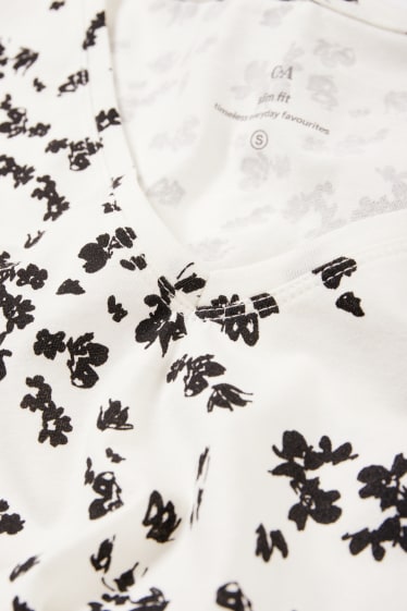 Mujer - Camiseta básica - de flores - blanco