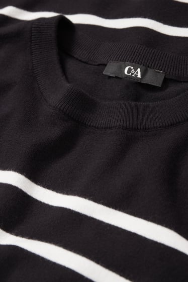 Dámské - Pletený svetr basic - s krátkým rukávem - pruhovaný - černá