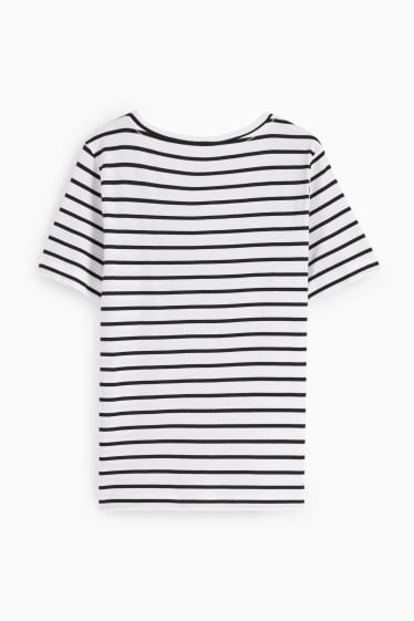 Damen - Basic-T-Shirt - gestreift - weiß / schwarz