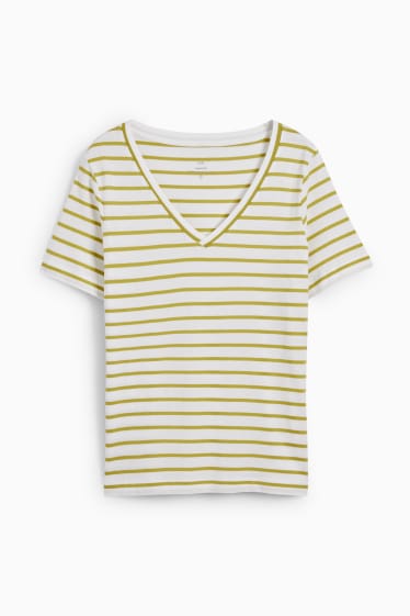 Women - Basic T-shirt - striped - white / green