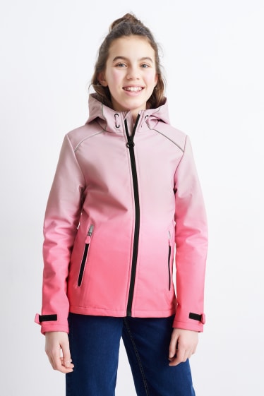Dětské - Softshellová bunda s kapucí - z vodotěsného materiálu - růžová