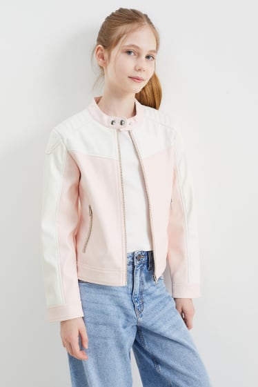 Enfants - Blouson motard - synthétique - rose