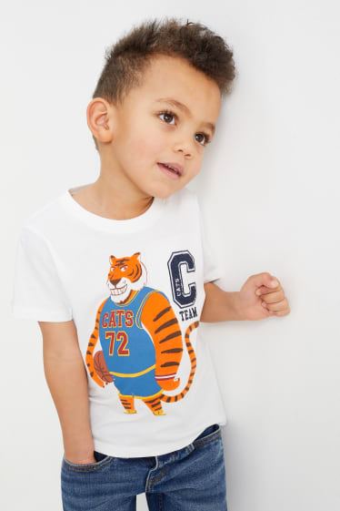 Children - Multipack of 3 - basketball and wild animals- short sleeve T-shirt - white