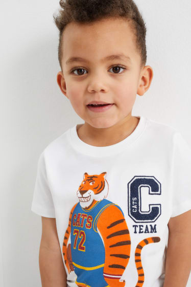 Kinder - Multipack 3er - Basketball und Wildtiere - Kurzarmshirt - weiß