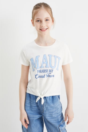 Bambini - Confezione da 3 - t-shirt con dettaglio nodo - bianco crema