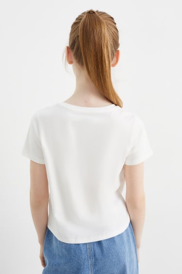 Kinderen - Set van 3 - T-shirt met knoop in de stof - crème wit