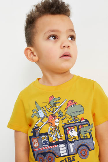 Children - Multipack of 3 - fire engine - short sleeve T-shirt - yellow