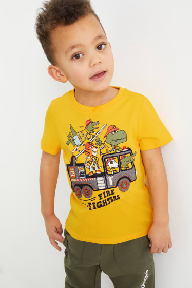 Children - Multipack of 3 - fire engine - short sleeve T-shirt - yellow