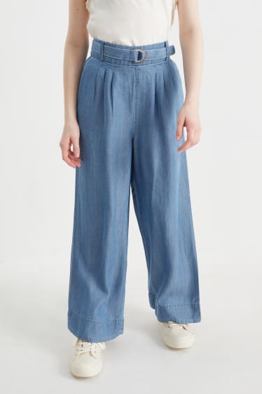 Children - Cloth trousers with belt - denim look - blue