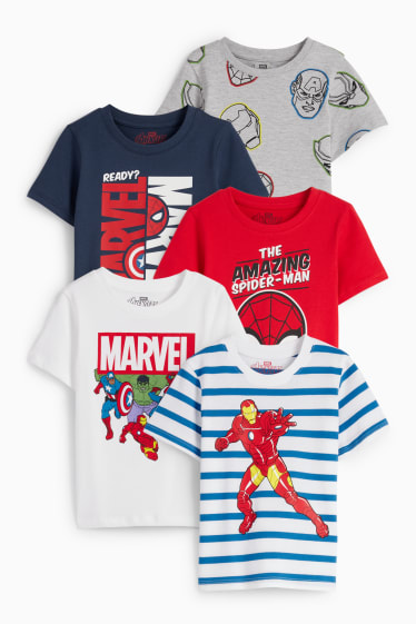 Kinder - Multipack 5er - Marvel - Kurzarmshirt - weiß