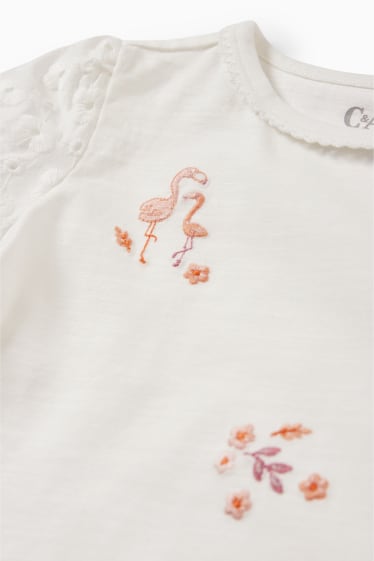 Neonati - Fenicotteri - maglia a maniche corte per neonate - bianco crema