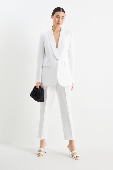 Women - Business trousers with belt - high-rise waist - regular fit - white
