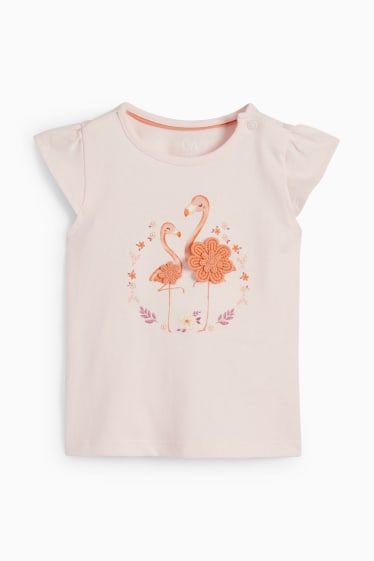 Niemowlęta - Flamingi - koszulka niemowlęca z krótkim rękawem - jasnoróżowy