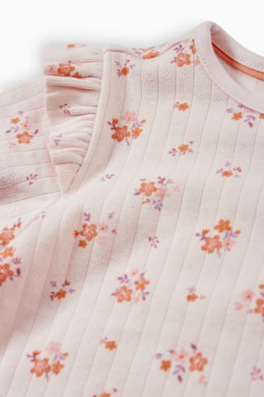 Niemowlęta - Koszulka niemowlęca z krótkim rękawem - w kwiatki - jasnoróżowy