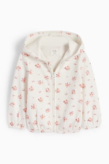 Bébés - Sweat zippé à capuche pour bébé - motif floral - blanc
