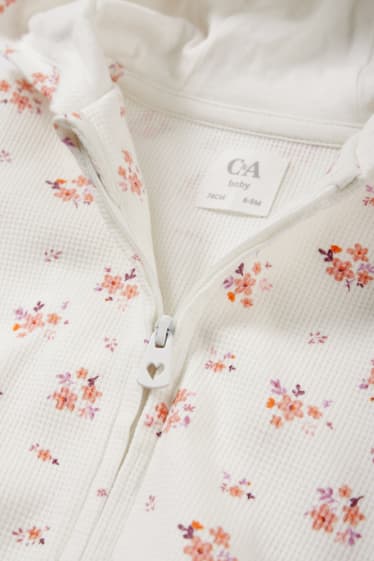 Bébés - Sweat zippé à capuche pour bébé - motif floral - blanc