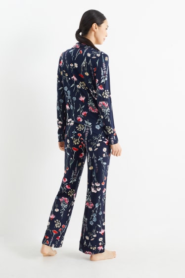 Dona - Pijama - de flors - blau fosc