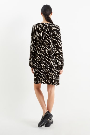 Dames - A-lijn-jurk van viscose - met patroon - zwart / beige