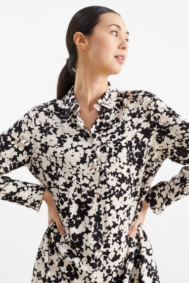 Femei - Rochie tip bluză din viscoză - cu flori - bej deschis