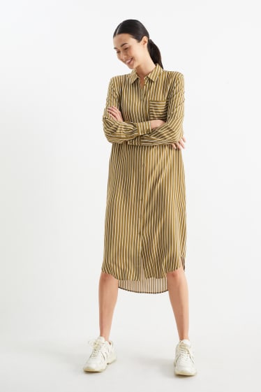 Mujer - Vestido camisero de viscosa - de rayas - caqui