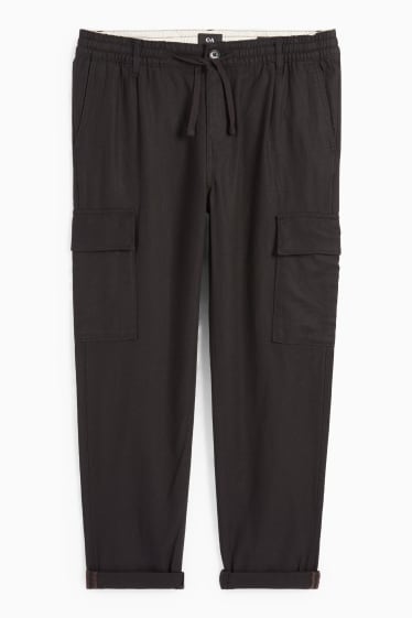 Pánské - Cargo kalhoty - tapered fit - lněná směs - černá
