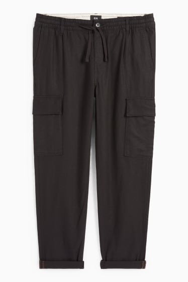 Mężczyźni - Spodnie bojówki - tapered fit - miks z lnem - czarny