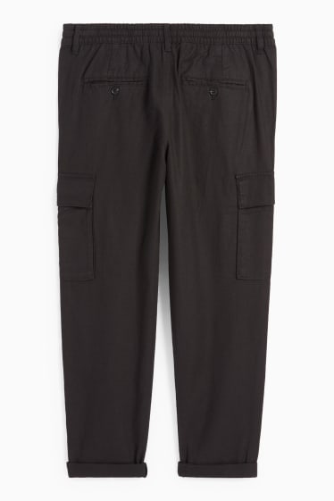 Uomo - Pantaloni cargo - tapered fit - misto lino - nero