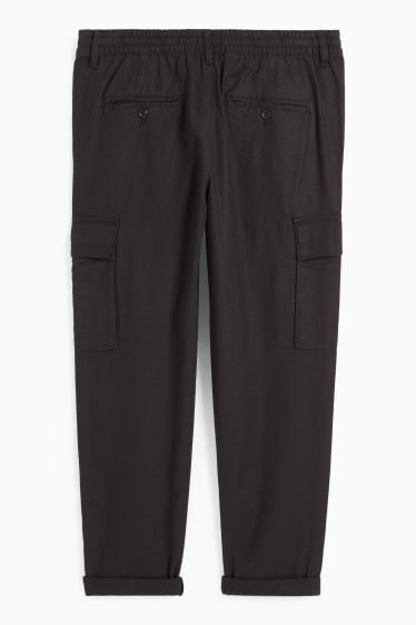 Mężczyźni - Spodnie bojówki - tapered fit - miks z lnem - czarny
