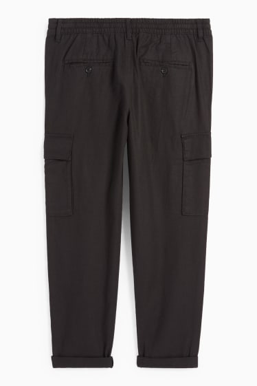 Pánské - Cargo kalhoty - tapered fit - lněná směs - černá