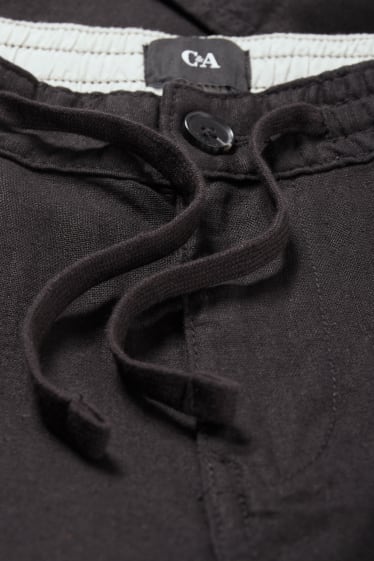 Mężczyźni - Spodnie bojówki - tapered fit - miks z lnem - czarny