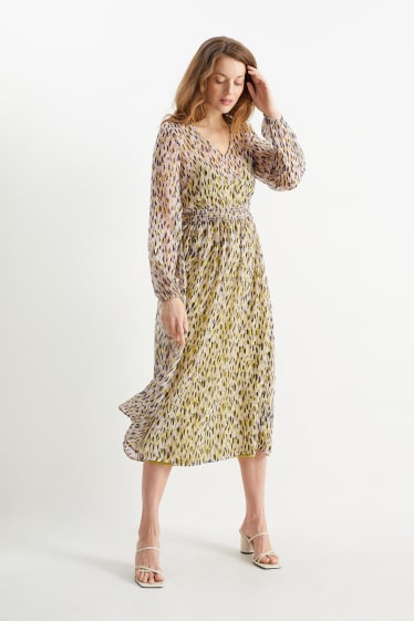 Dames - Fit & flare-jurk met V-hals - met patroon - licht beige