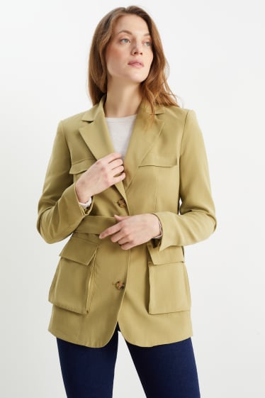 Women - Blazer with belt - regular fit - mustard yellow