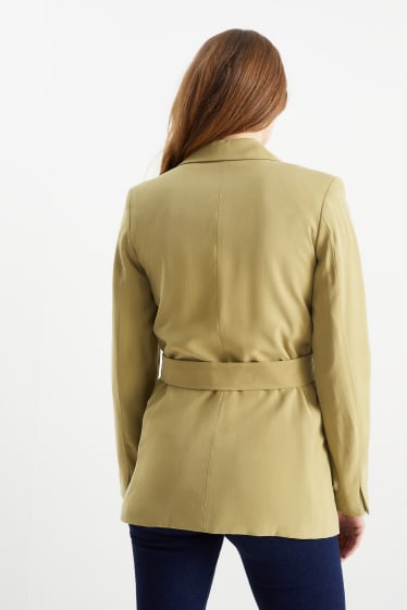 Mujer - Americana larga con cinturón - regular fit - amarillo mostaza