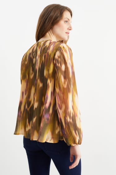Femei - Bluză plisată - cu model - galben muștar