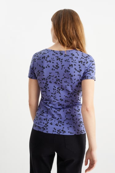 Dámské - Tričko basic - s květinovým vzorem - fialová