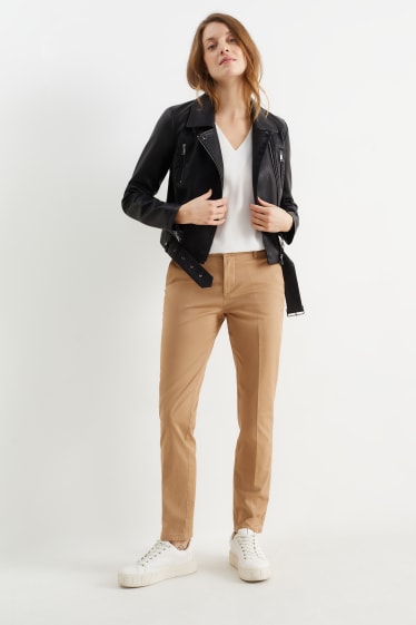 Women - Chinos - mid-rise waist - tapered fit - light brown