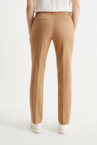 Women - Chinos - mid-rise waist - tapered fit - light brown