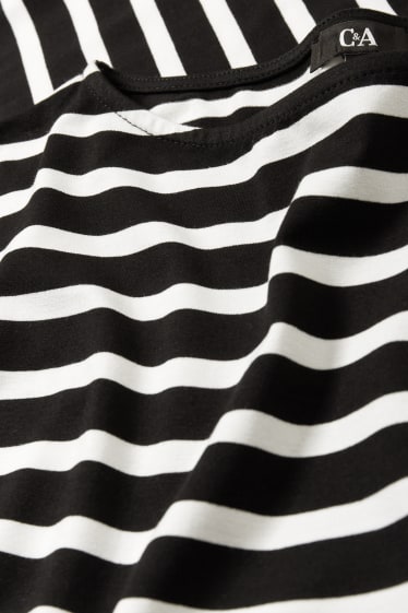 Women - Basic long sleeve top - striped - black