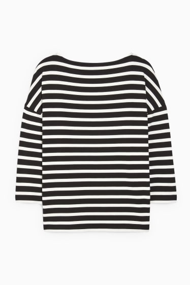 Damen - Basic-Langarmshirt - gestreift - schwarz