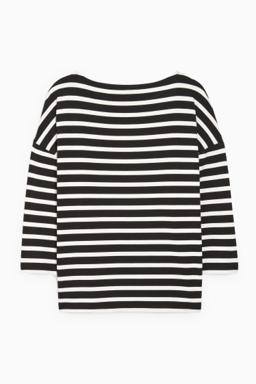 Women - Basic long sleeve top - striped - black