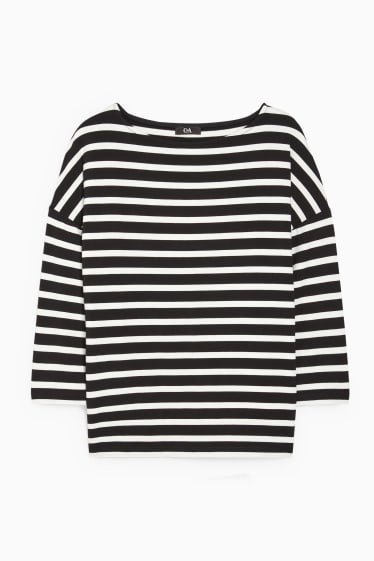 Women - Basic long sleeve top - striped - black