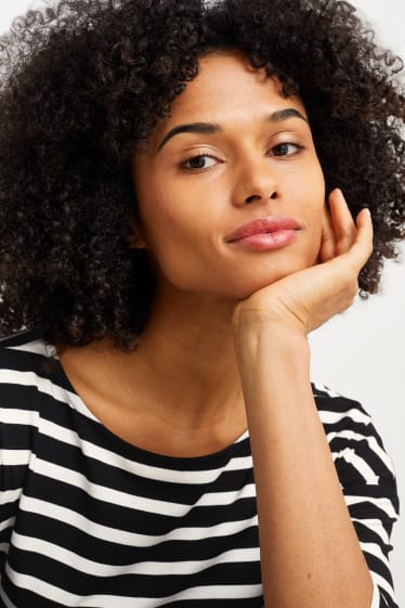 Femmes - Haut basique à manches longues - à rayures - noir